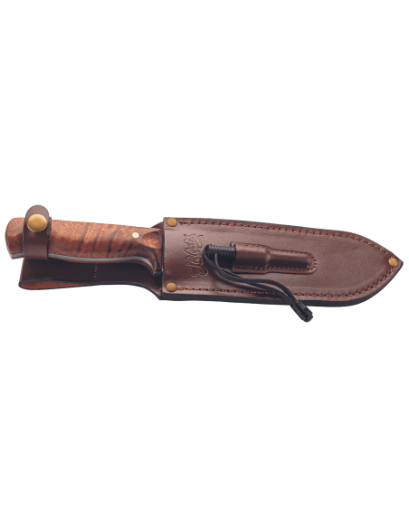 Coltello Herbertz 585518 lama damasco 17,9cm manico in legno di ciliegio + fodero in pelle + accendifuoco