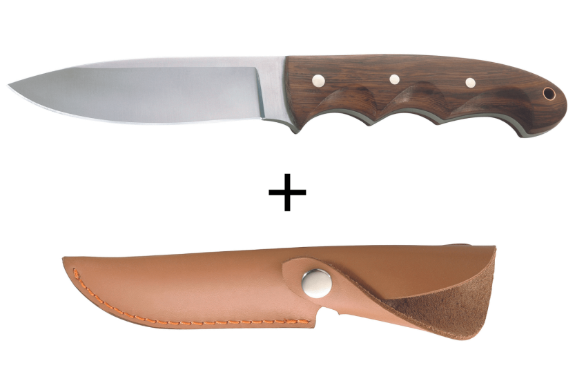 Herbertz 106011 knife 11.1cm stainless steel blade Tagayasan wood handle with leather sheath