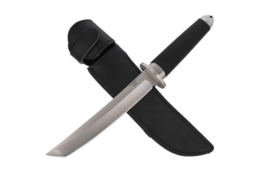 Herbertz-kniv 581318 18 cm tanto-blad sort gummihåndtag + læderskede