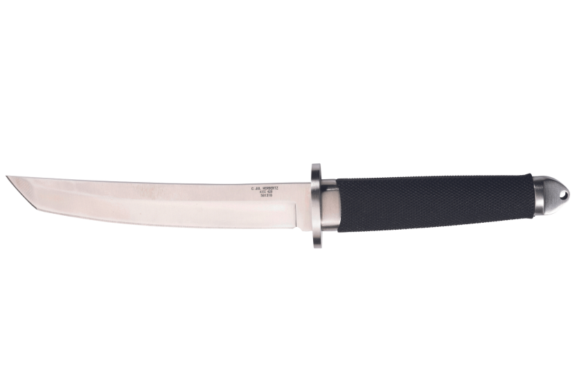 Herbertz knife 581318 18cm tanto blade black rubber handle + leather sheath