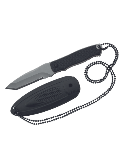 Herbertz halsmes 103407 7cm tanto lemmet zwart polymeer handvat + etui