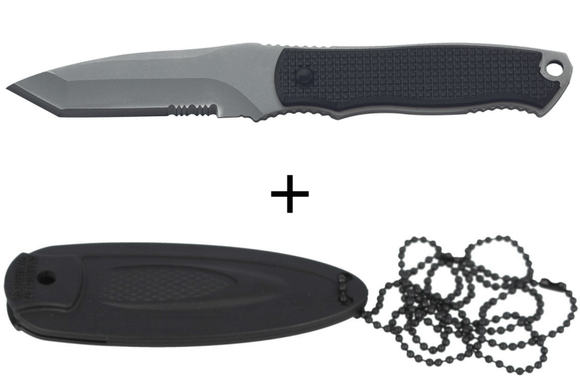Herbertz halsmes 103407 7cm tanto lemmet zwart polymeer handvat + etui