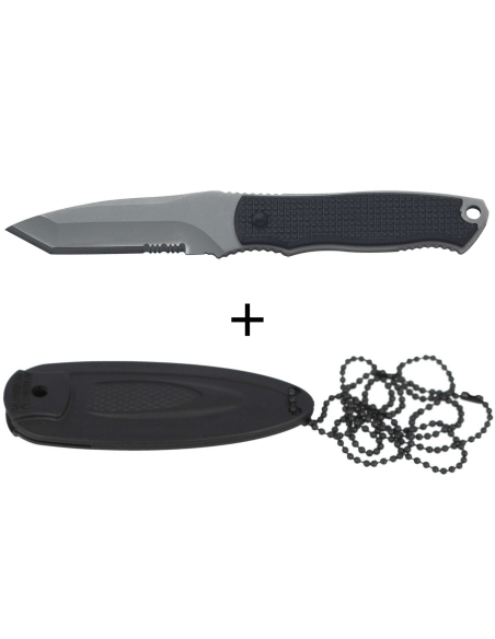 Herbertz halsmes 103407 7cm tanto lemmet zwart polymeer handvat + etui