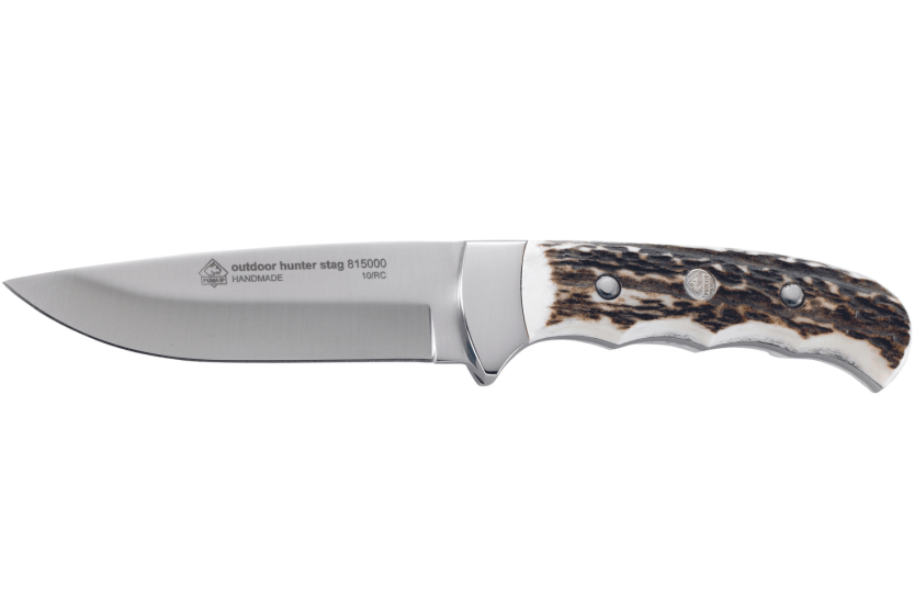 Faca Puma IP Outdoor Hunter Stag 331811 Faca com 10,6 cm de lâmina e cabo em chifre + bainha em pele
