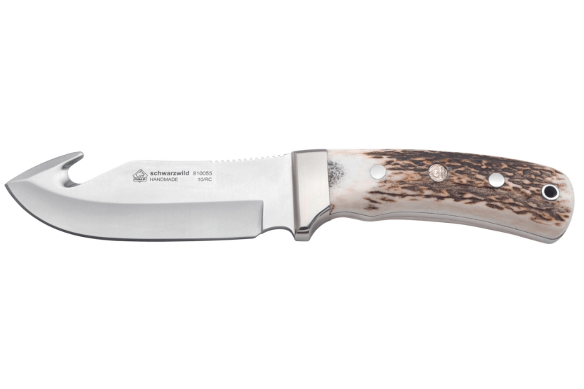 Puma IP Schwarzwild knife 338212 guthook blade 12cm antler handle + leather sheath