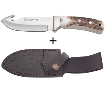 Puma IP Schwarzwild kniv 338212 guthookblad 12cm hornhandtag + läderslida