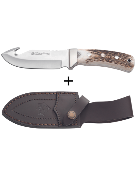 Puma IP Schwarzwild kniv 338212 guthook blad 12cm gevirhåndtag + læderskede