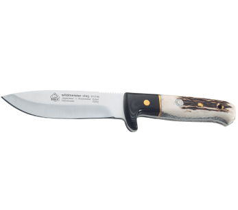 Faca Puma IP Wildmeister Stag 366212 Faca com 11,8 cm de lâmina cabo em chifre/micarta + bainha em pele