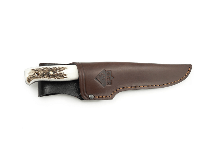 Faca Puma IP Wildmeister Stag 366212 Faca com 11,8 cm de lâmina cabo em chifre/micarta + bainha em pele