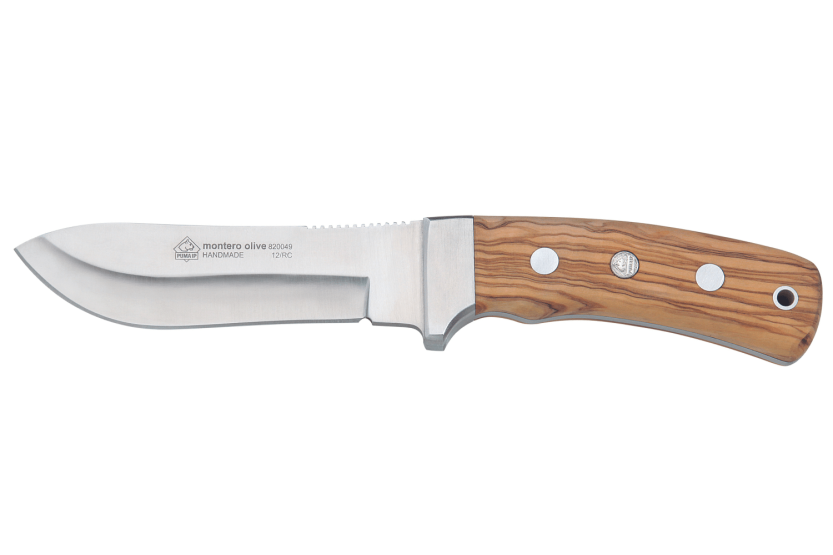 Faca Puma IP Montero Olive 328512 Lâmina de 12 cm cabo em madeira de oliveira + bainha em pele