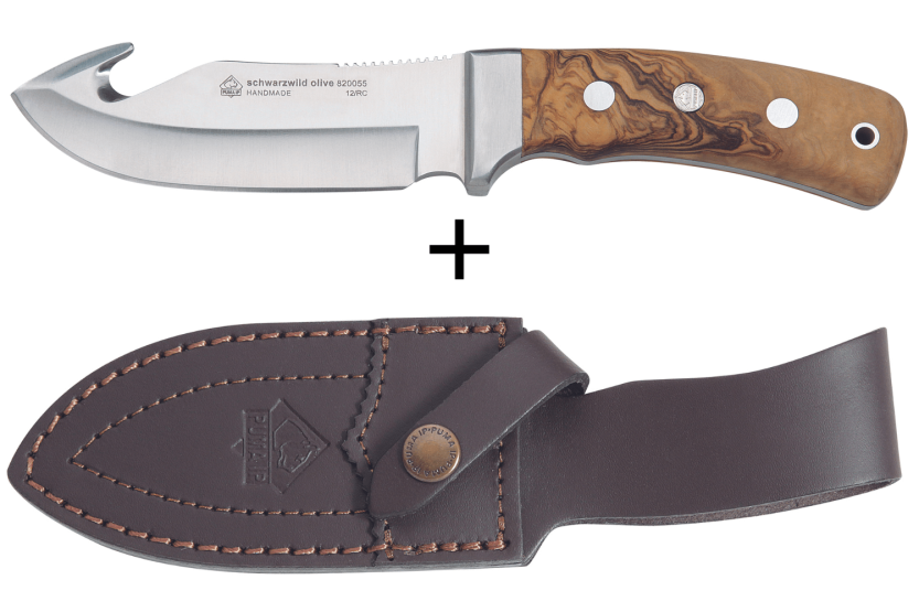 Puma Knife IP Schwarzwild Olive 328212 guthook-blad 12 cm håndtag i oliventræ + læderskede