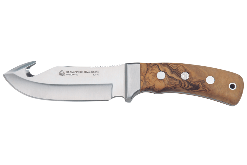 Messer Puma IP Schwarzwild Olive 328212 Guthook-Klinge 12cm Griff aus Olivenholz + Lederetui
