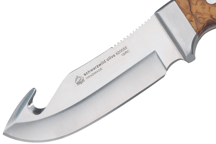 Messer Puma IP Schwarzwild Olive 328212 Guthook-Klinge 12cm Griff aus Olivenholz + Lederetui