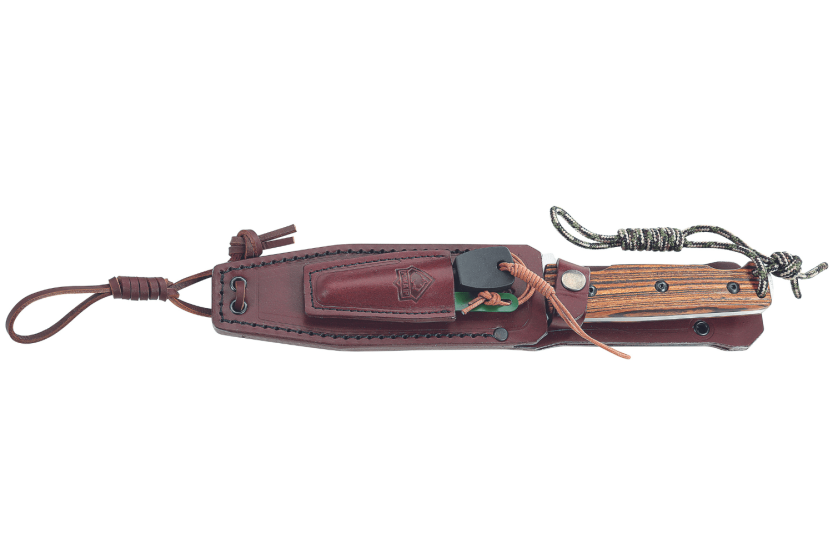 335615 Faca Puma IP Chispero Lâmina de 15 cm com cabo de madeira de bocote + bainha de couro + iniciador de fogo