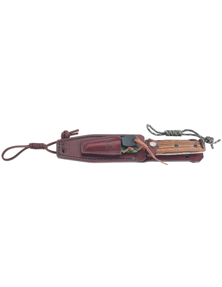 335615 Faca Puma IP Chispero Lâmina de 15 cm com cabo de madeira de bocote + bainha de couro + iniciador de fogo