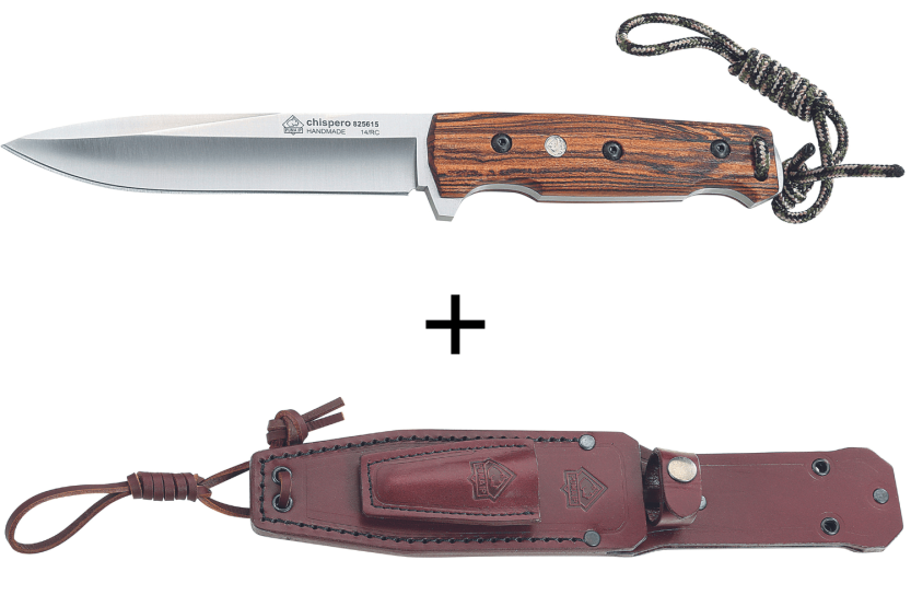 335615 Puma IP Coltello Chispero con lama da 15 cm e manico in legno di bocote + fodero in pelle + accendifuoco