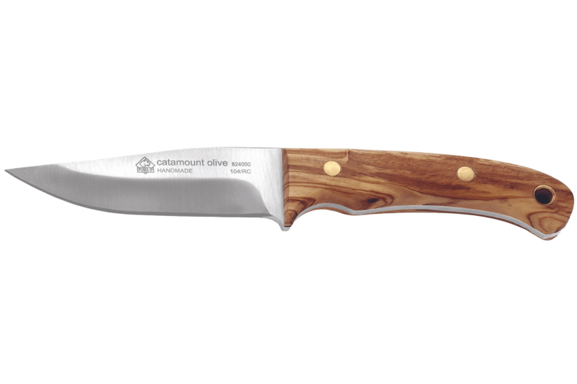 Faca Puma IP Catamount Olive 305410 Lâmina de 9,2 cm cabo em madeira de oliveira + bainha em pele