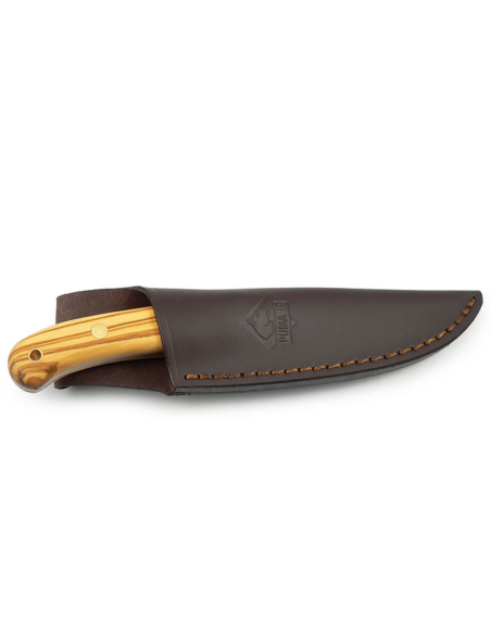Faca Puma IP Catamount Olive 305410 Lâmina de 9,2 cm cabo em madeira de oliveira + bainha em pele
