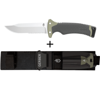 Faca Gerber New Ultimate GE001830 Lâmina semi-serrilhada de 12 cm com cabo em polipropileno + bainha em nylon