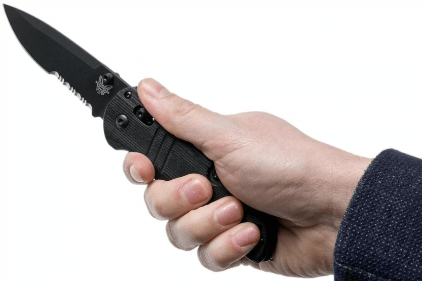 Benchmade Tactical Triage 917SBK coltello pieghevole 12,4 cm manico in G10 nero con taglierina da cintura