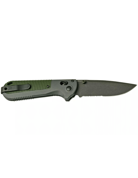 Navalha dobrável Benchmade Redoubt 430SBK, lâmina semi-serrilhada, cabo em Grivory cinzento/verde, 12 cm