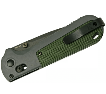 Benchmade Redoubt 430SBK taittoveitsi, puolihammastettu terä, harmaa/vihreä Grivory kahva, 12cm 2