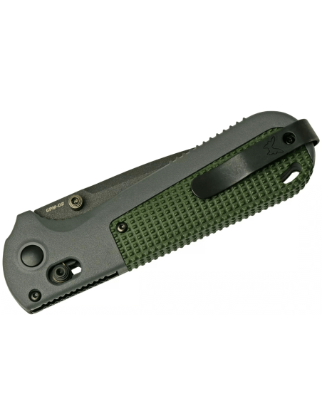 Benchmade Redoubt 430SBK folding knife, semi serrated blade, grey/green Grivory handle, 12cm