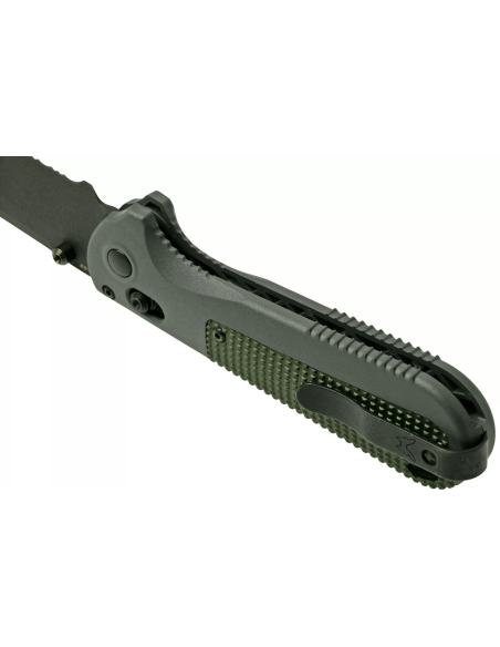 Benchmade Redoubt 430SBK folding knife, semi serrated blade, grey/green Grivory handle, 12cm