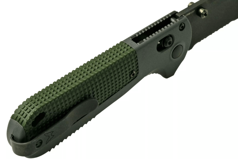Benchmade Redoubt 430SBK folding knife, semi serrated blade, grey/green Grivory handle, 12cm