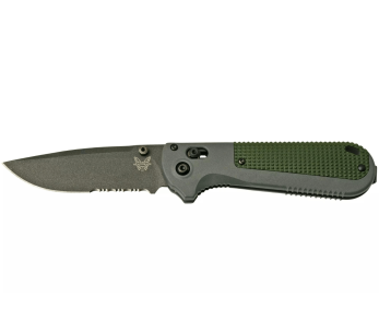 Navaja plegable Benchmade Redoubt 430SBK, hoja semi-dentada, mango Grivory gris/verde, 12cm