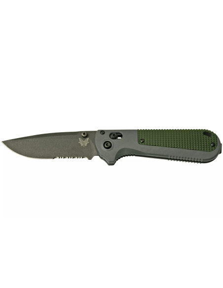 Benchmade Redoubt 430SBK folding knife, semi serrated blade, grey/green Grivory handle, 12cm