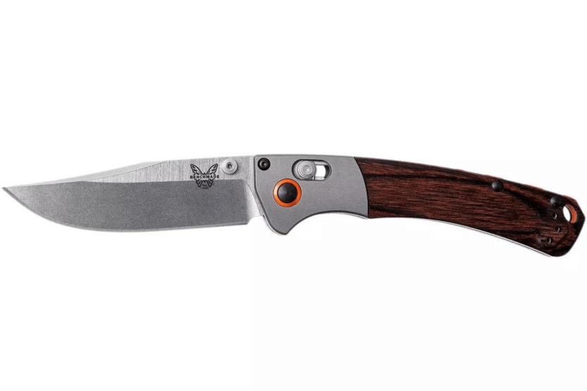 Faca dobrável Benchmade Mini Crooked River 15085-2 Cabo de madeira estabilizado de 11 cm