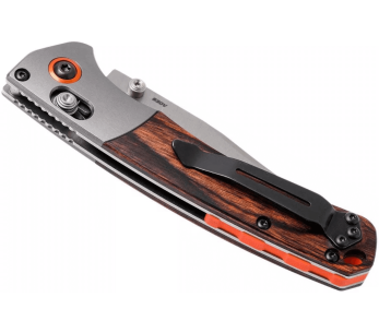 Coltello pieghevole Benchmade Mini Crooked River 15085-2 manico in legno stabilizzato da 11 cm 2