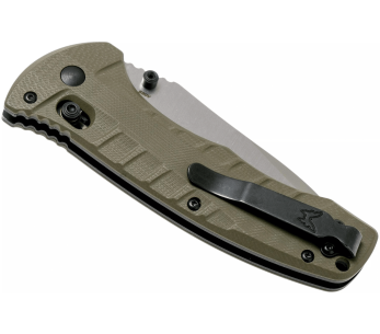 Benchmade Turret Black 980SBK taittoveitsi musta puolihammastettu terä oliivinvihreä G10 kahva 12cm 2