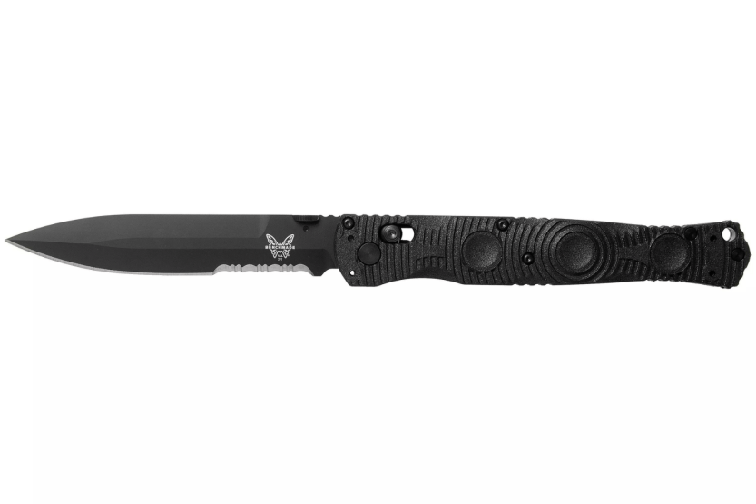 Klappmesser Benchmade Socp Tactical Folder 391SBK gezackte Klinge CF-Elite® Carbonfaser Griff 14cm Glasbrechpick