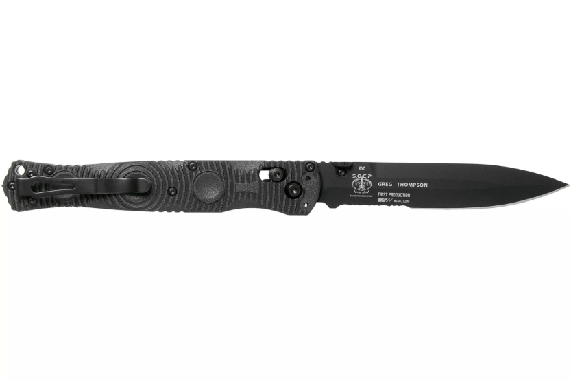 Klappmesser Benchmade Socp Tactical Folder 391SBK gezackte Klinge CF-Elite® Carbonfaser Griff 14cm Glasbrechpick