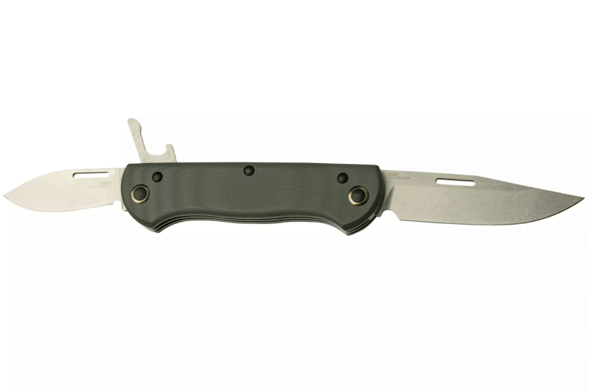 Coltello pieghevole multifunzione Benchmade Weekender 317 a doppia lama con manico in micarta/alluminio grigio da 9 cm e apribot