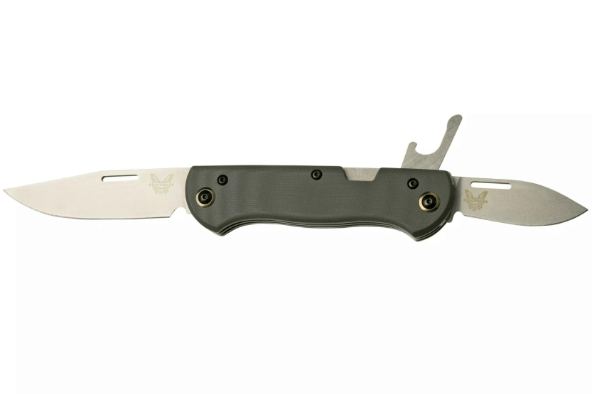 Benchmade Weekender 317 multifunksjonell foldekniv med dobbelt blad, håndtak i micarta/grått aluminium, 9 cm, med flaskeåpner