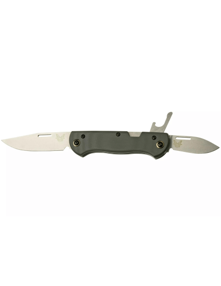 Coltello pieghevole multifunzione Benchmade Weekender 317 a doppia lama con manico in micarta/alluminio grigio da 9 cm con aprib