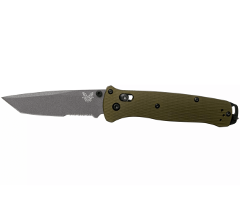Benchmade Bailout 537SGY-1 taittoveitsi 11cm vihreä anodisoitu alumiinikahva lasinmurtajalla, puolihammastettu terä