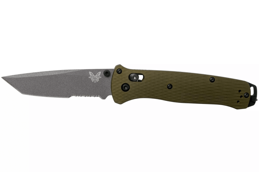 Benchmade Bailout 537SGY-1 fällkniv 11cm grönt anodiserat aluminiumhandtag med glasbrytare, halvslipat blad