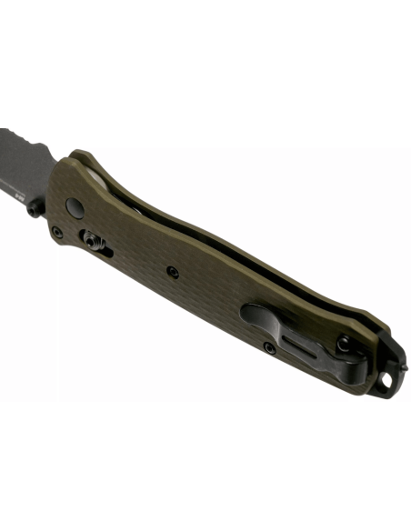 Navaja Benchmade Bailout 537SGY-1 11cm mango de aluminio anodizado verde con rompecristales, hoja semi-dentada