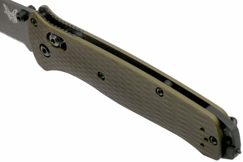 Klappmesser Benchmade Bailout 537SGY-1 Klinge mit Halbzahnschliff Griff aus grün eloxiertem Aluminium 11cm mit Glasbrecher
