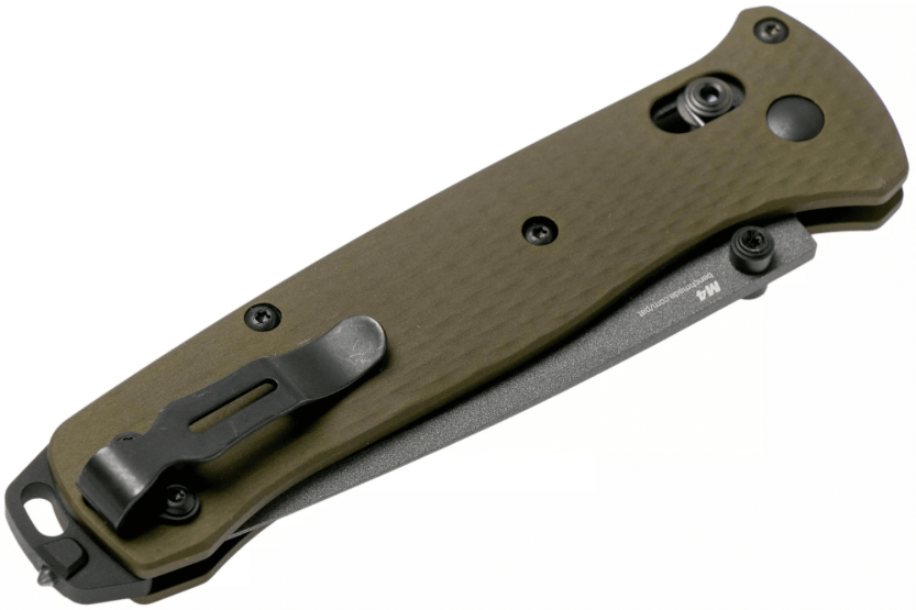 Benchmade Bailout 537SGY-1 folding knife 11cm green anodized aluminum handle with glass breaker, semi-serrated blade