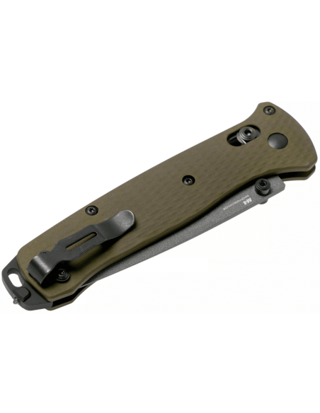 Benchmade Bailout 537SGY-1 foldekniv 11 cm med grønt anodisert aluminiumshåndtak og glassbreaker, halvsaget blad