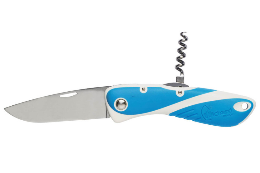 Klappmesser Wichard Aquaterra 10156 mit glatter Klinge, blauem Griff und Korkenzieher