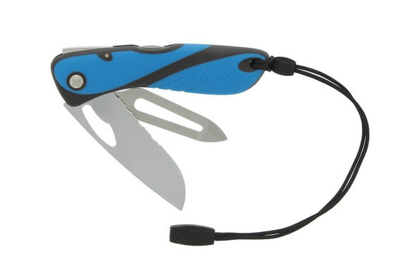 Coltello pieghevole Wichard Offshore 10126, semilama con trinciante, manico blu