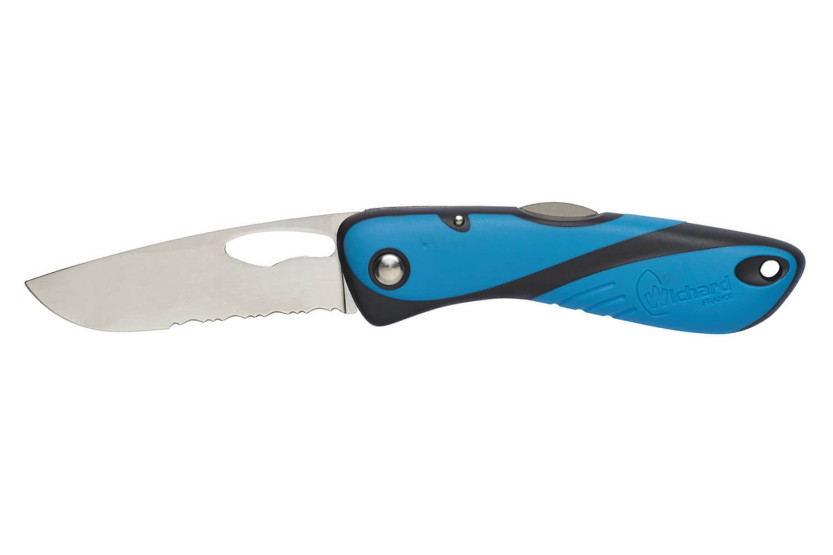 Coltello pieghevole Wichard Offshore 10126, semilama con trinciante, manico blu