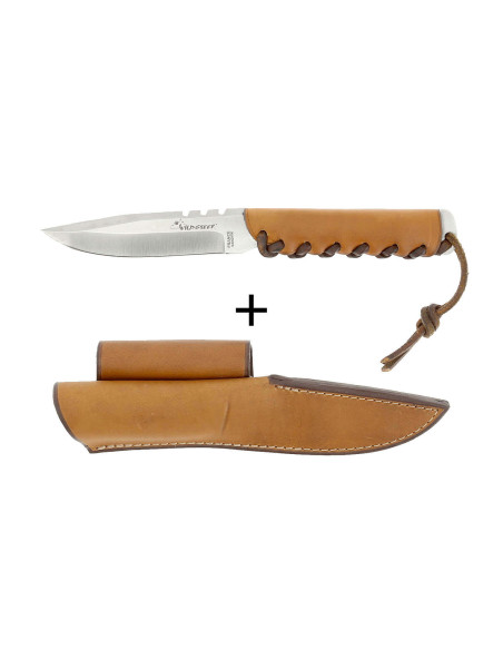 Wildsteer Messer Baby Wild BWI0101 Klinge 9cm Griff aus goldfarbenem Leder + passendes Lederetui