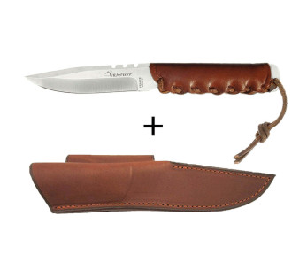 Wildsteer Baby Wild Knife BWI0102 9 cm blad brunt läderhandtag + matchande läderslida